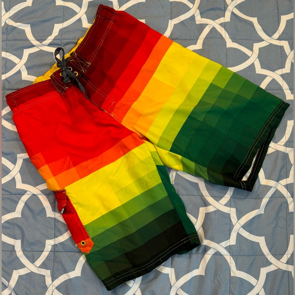 Men’s Lg Ocean Current-Mess Lined-Board Shorts/swim trunks-Rainbow-Drawstring